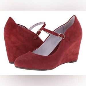 The Johnston and Murphy Tracey Mary Jane Oxblood Suede Wedge Heel